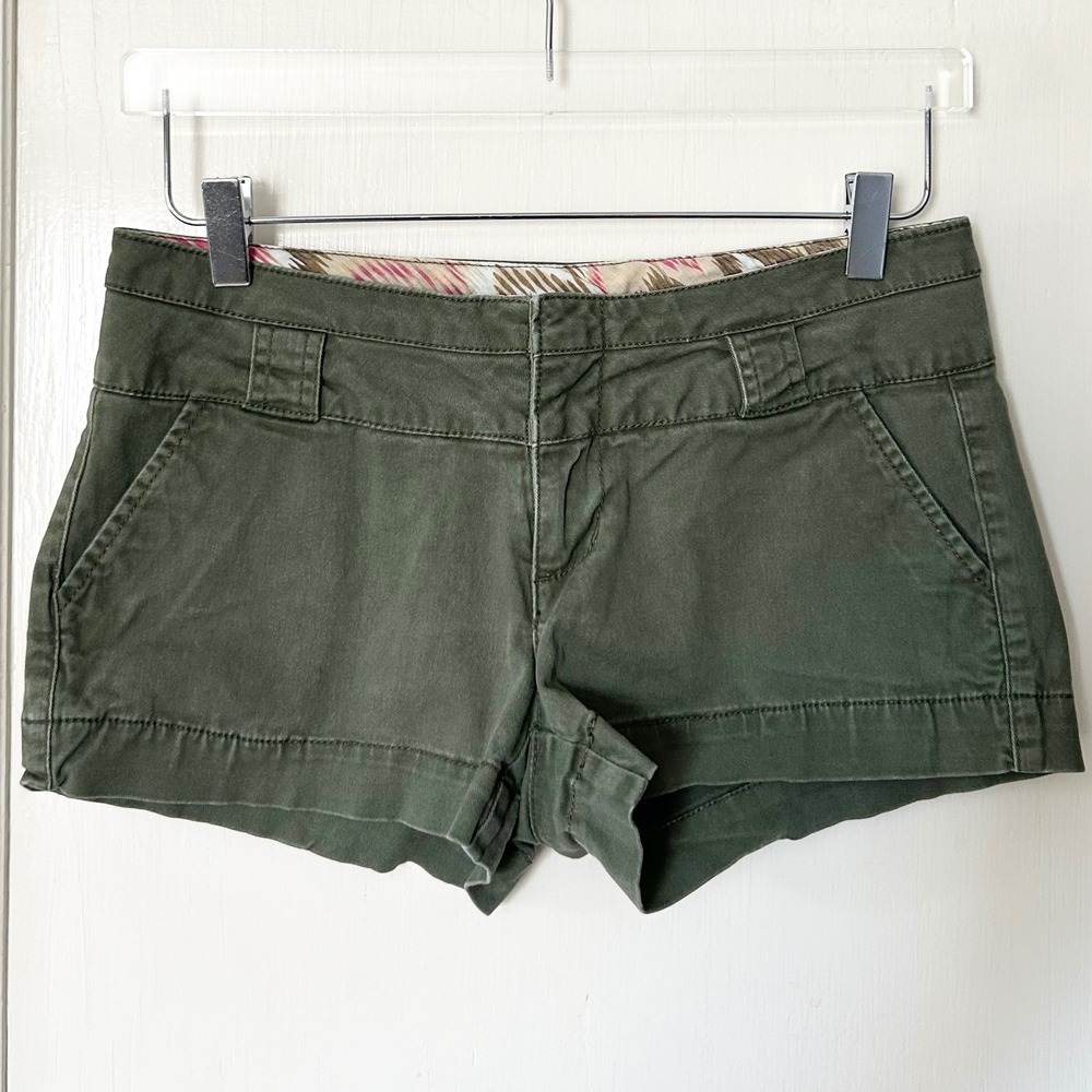 Vintage Y2K Army Cargo Green Low Rise Micro Mini Shorts Boom Boom Jeans 7 Summer